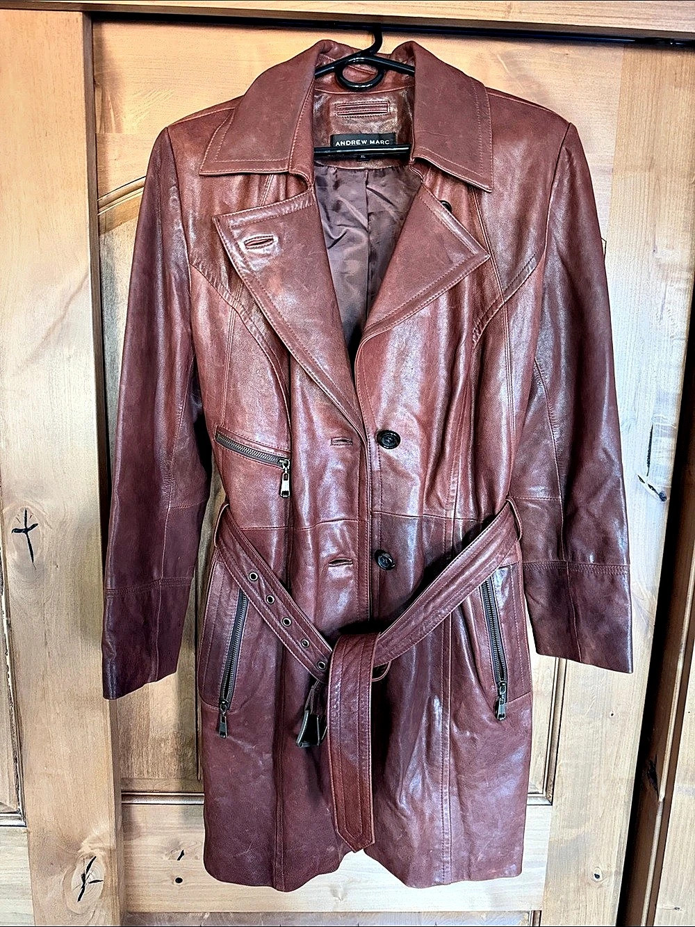 Andrew Marc Women's Leather Belted Coat in Brown Like New